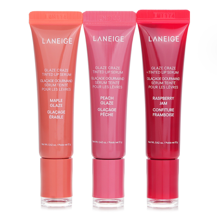 Glaze Craze Tinted Lip Serum Set # Peach Glaze & Maple Glaze & Raspberry Jam