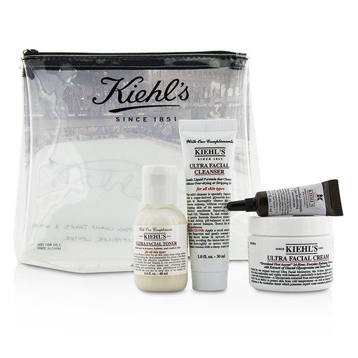 Набор для глубокой гидратации Kiehl's Ultra Facial: увлажняющий крем 50 мл, тоник 40 мл, очищающее средство 30 мл, концентрат 5 мл в комплекте с сумкой