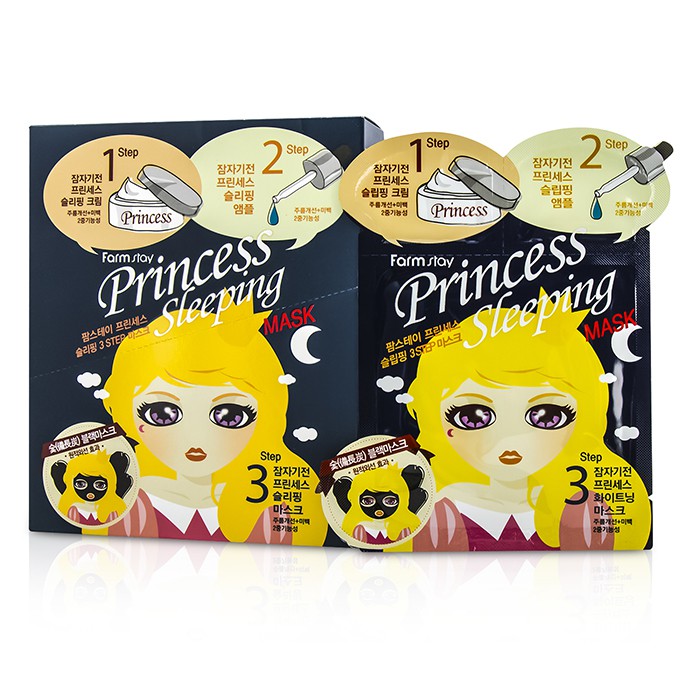 Трехступенчатая маска для лица Farm Stay Princess Sleeping (10 шт) — с аденозином, ниацинамидом и угольной формулой