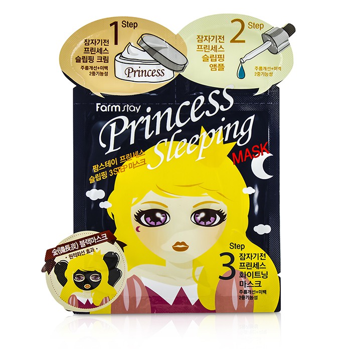 Трехступенчатая маска для лица Farm Stay Princess Sleeping (10 шт) — с аденозином, ниацинамидом и угольной формулой