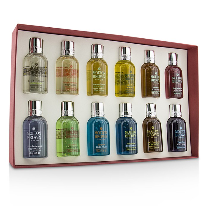Мини-гели для душа Molton Brown, 12x50 мл, разнообразие ароматов и мягкое очищение