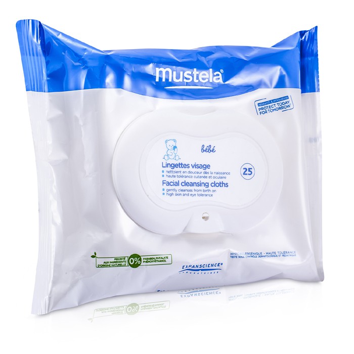 Очищающие салфетки для лица Mustela с гипоаллергенной формулой, 25 шт.