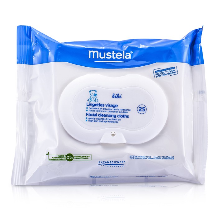 Очищающие салфетки для лица Mustela с гипоаллергенной формулой, 25 шт.