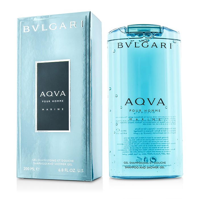 Гель для душа и шампунь Bvlgari Aqva Pour Homme Marine, 200 мл, для мужчин, с морскими нотами