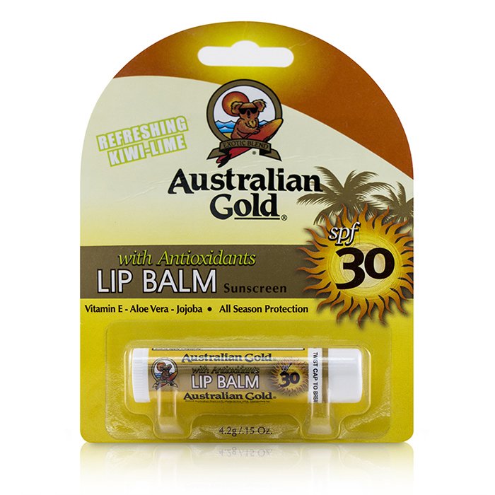 Бальзам для губ Australian Gold с защитой SPF 30, 4.2 г, увлажняет и питает губы, аромат киви и лайма