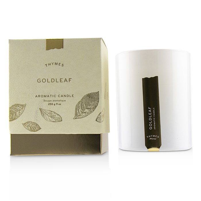 Ароматическая свеча Thymes Goldleaf, 255 г – роскошь и уют с ярким ароматом, чистое горение до 60 часов.