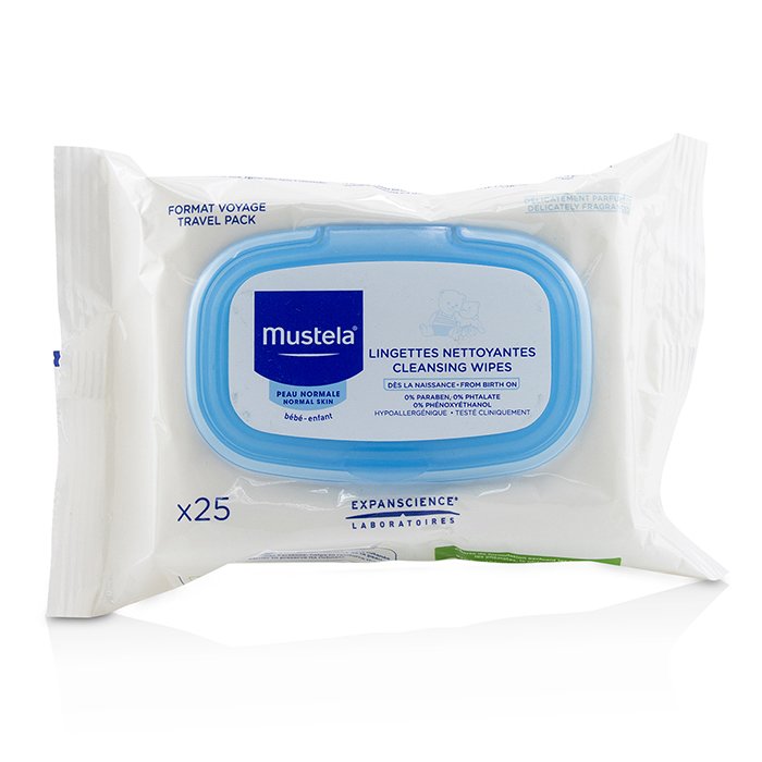 Очищающие салфетки Mustela для детей 25 шт, гипоаллергенные, для нежной кожи лица, увлажняющие и успокаивающие