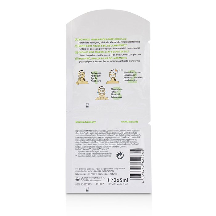 Очищающая маска для лица с органической мятой и минералами Мёртвого моря, 2x5 мл
