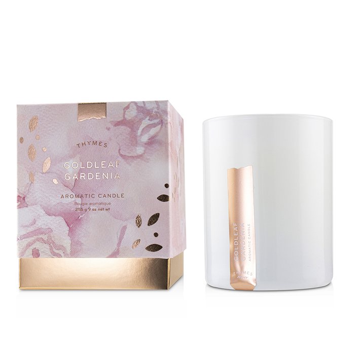 Ароматическая свеча Thymes Goldleaf Gardenia, 255 г - цветочный аромат для уюта и гармонии в доме
