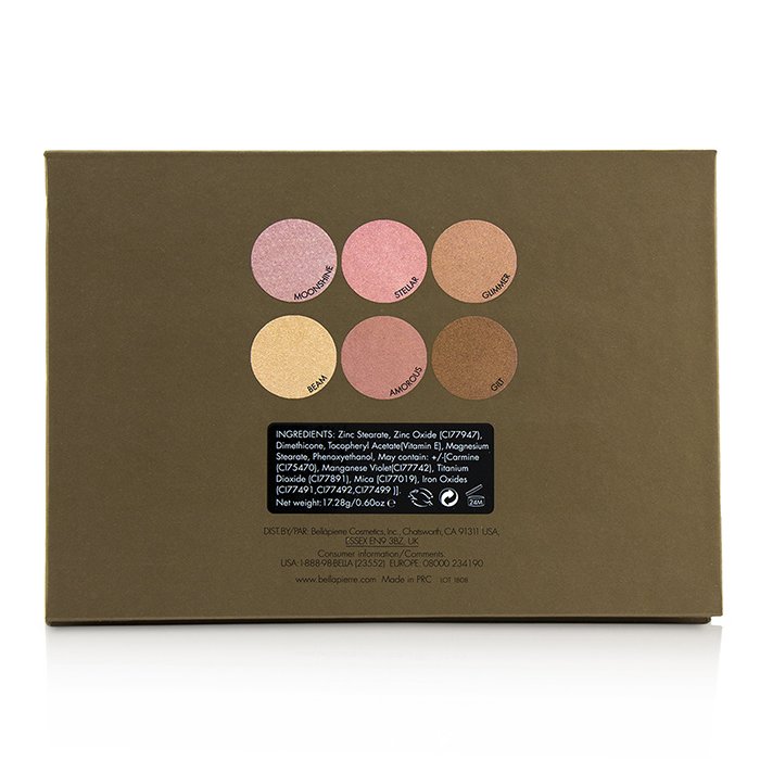 Палитра хайлайтеров для сияния лица Bellapierre Cosmetics, 6 оттенков, 17.28 г