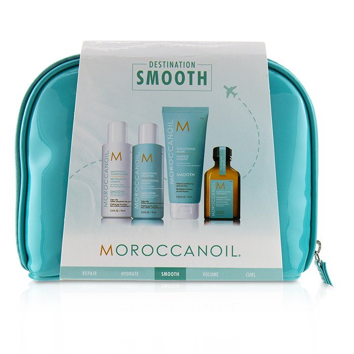 Набор для ухода за волосами Moroccanoil Destination Smooth 4шт: шампунь, кондиционер, маска, масло для гладкости и блеска