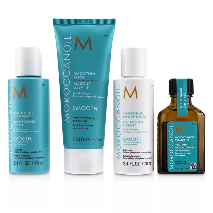 Набор для ухода за волосами Moroccanoil Destination Smooth 4шт: шампунь, кондиционер, маска, масло для гладкости и блеска