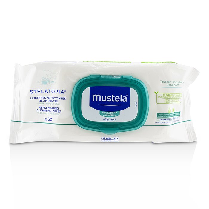 Увлажняющие очищающие салфетки Mustela для лица и тела 50 шт. с натуральными ингредиентами для детей