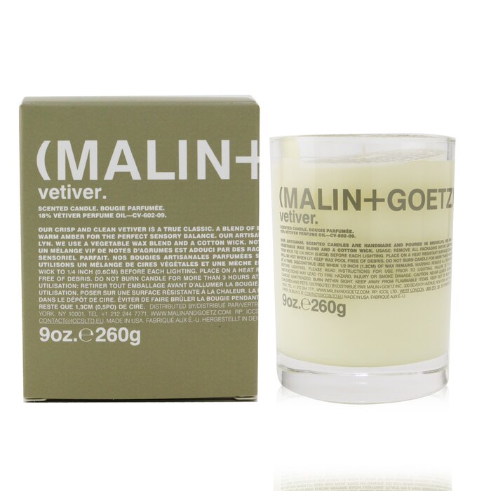 Ароматическая свеча Vetiver 260 г от MALIN+GOETZ - с древесно-травяным ароматом для уюта и гармонии в доме