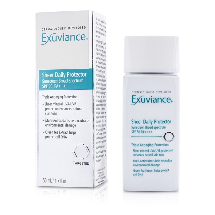 Сияющий защитный флюид Exuviance с SPF 50 для лица с экстрактом зеленого чая, 50 мл