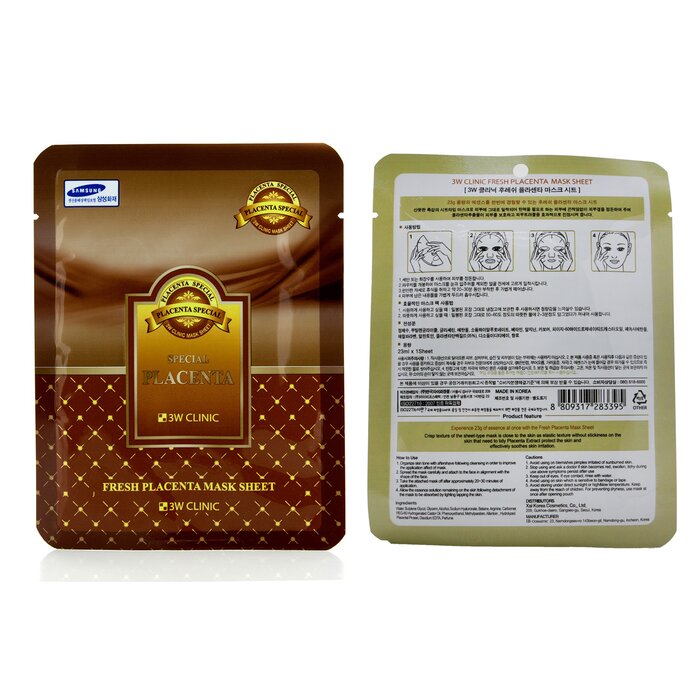 3W Clinic тканевая маска с экстрактом плаценты для лица, 10 шт.