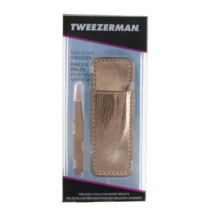 Пинцет Tweezerman Slant мини с чехлом в розовом золоте для удаления волосков