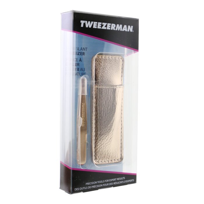 Пинцет Tweezerman Slant мини с чехлом в розовом золоте для удаления волосков