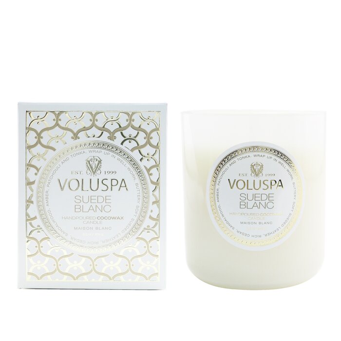 Классическая свеча Voluspa Suede Blanc 270 г — уютный аромат для дома из кокосового воска