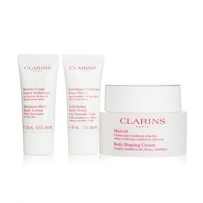 Набор для формирования силуэта Clarins: моделирующий крем, скраб и увлажняющий лосьон, 3 шт.