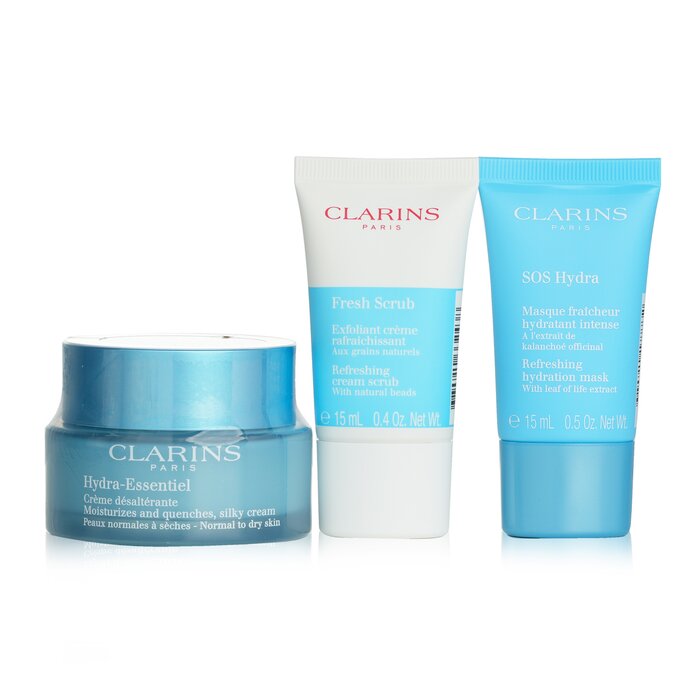 Набор ухода для нормальной и сухой кожи Clarins: крем, эксфолиант и маска, 3 шт.