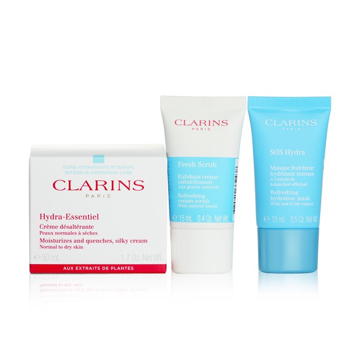 Набор ухода для нормальной и сухой кожи Clarins: крем, эксфолиант и маска, 3 шт.