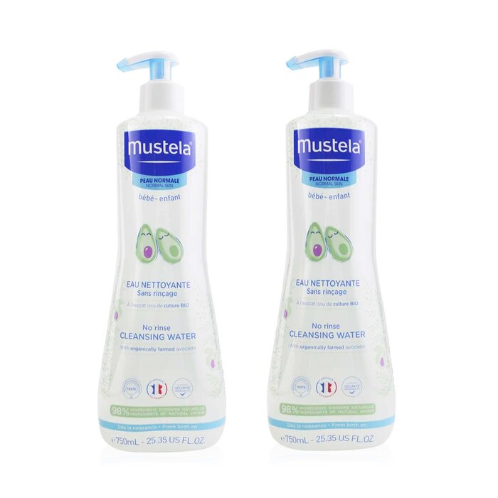 Очищающее средство без смывания Mustela с авокадо для лица и тела 2x750 мл
