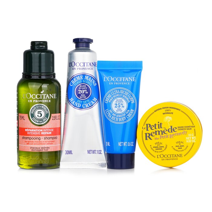Набор для ухода за телом L'Occitane "Концентрат Прованса": крем, шампунь, крем для рук, бальзам, 4 шт.