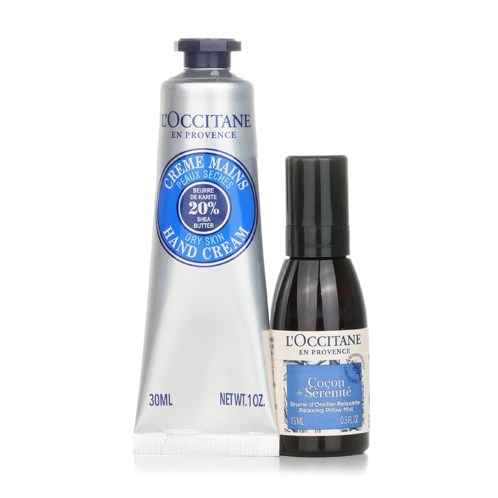 Набор L'Occitane для ухода: успокаивающий спрей для подушки 15 мл и крем для рук с маслом ши 30 мл