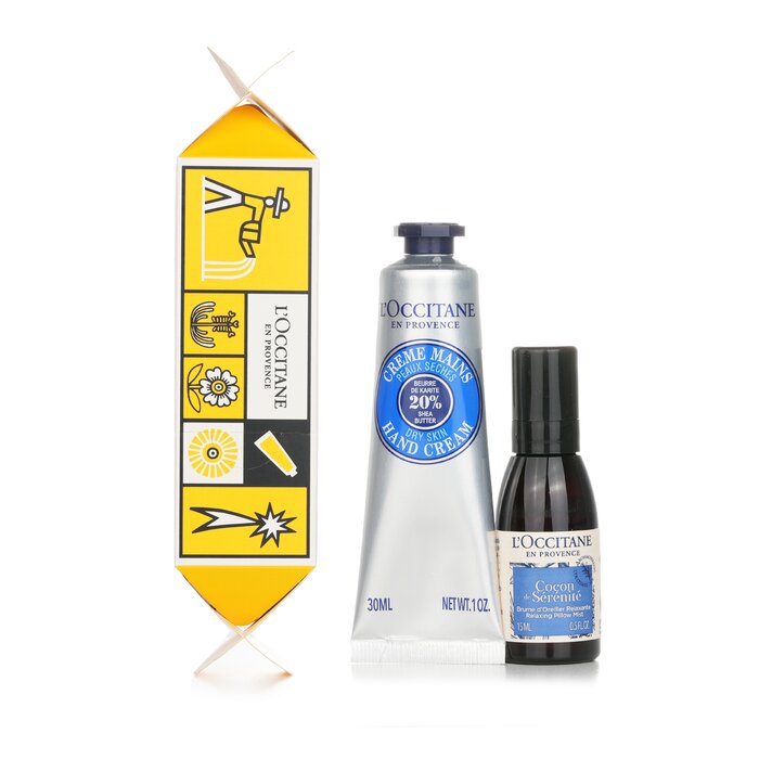Набор L'Occitane для ухода: успокаивающий спрей для подушки 15 мл и крем для рук с маслом ши 30 мл