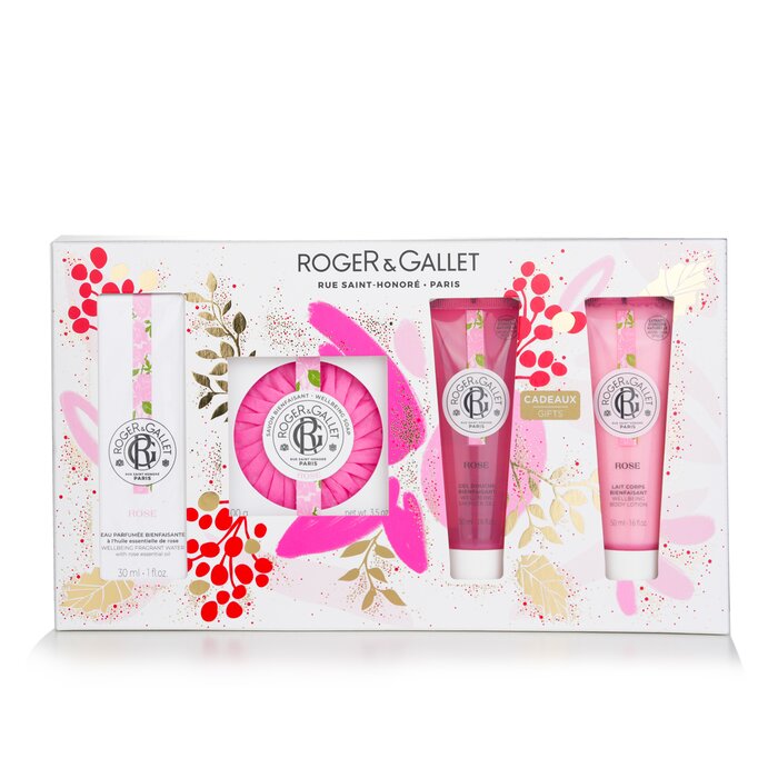 Подарочный набор Roger & Gallet с экстрактом роз: мыло 100 г, гель для душа 50 мл, лосьон 50 мл, аромат 30 мл