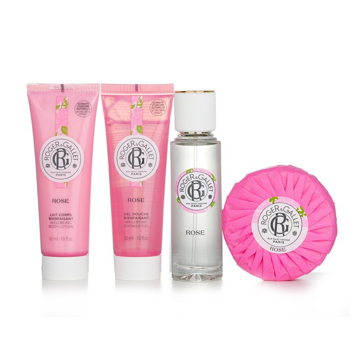 Подарочный набор Roger & Gallet с экстрактом роз: мыло 100 г, гель для душа 50 мл, лосьон 50 мл, аромат 30 мл
