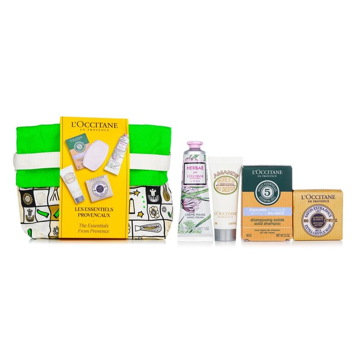 Подарочный набор для ухода за телом L'Occitane: крем, шампунь, мыло, концентрат, 4 шт. + сумка