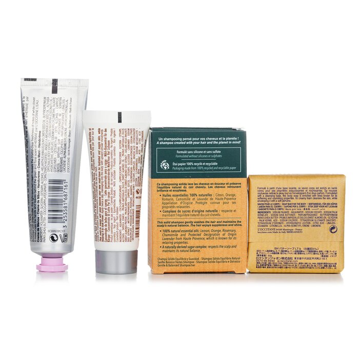 Подарочный набор для ухода за телом L'Occitane: крем, шампунь, мыло, концентрат, 4 шт. + сумка