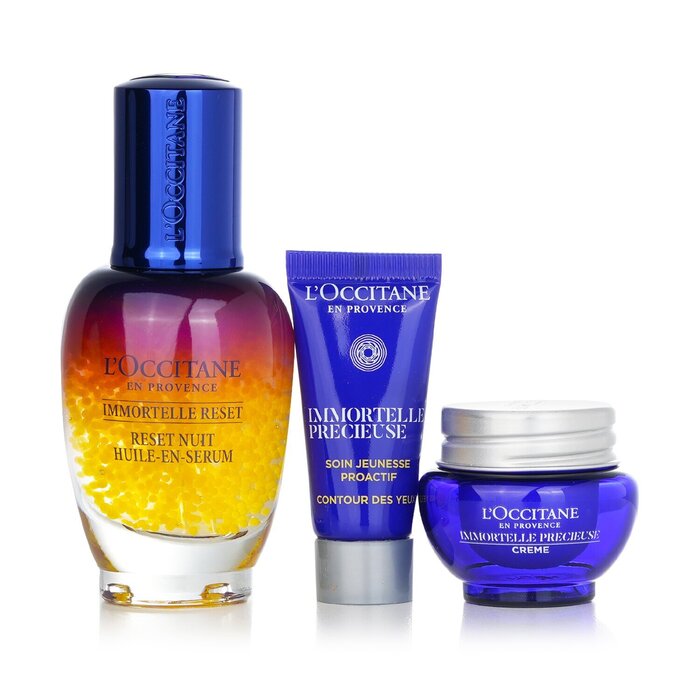 Набор для ухода за лицом L'Occitane Immortelle Reset: масло-серум 30 мл, крем 8 мл, крем для глаз 4 мл