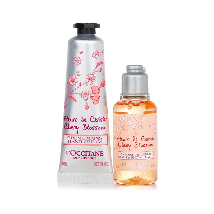Набор для ухода за телом L'Occitane «Цветы вишни»: гель для душа и крем для рук, 30 мл х 2