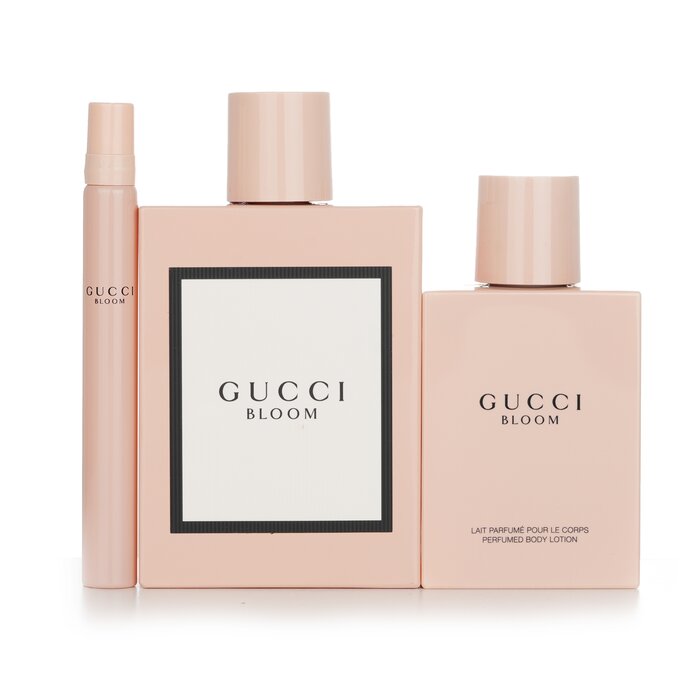 Набор Gucci Bloom: парфюм 100 мл, крем для тела 100 мл и миниатюра 10 мл с цветочным ароматом