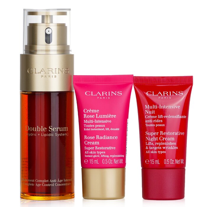 Набор средств для ухода за кожей Clarins: Двойное сыворотка 50 мл + кремы Multi Intensive 15 мл для лица
