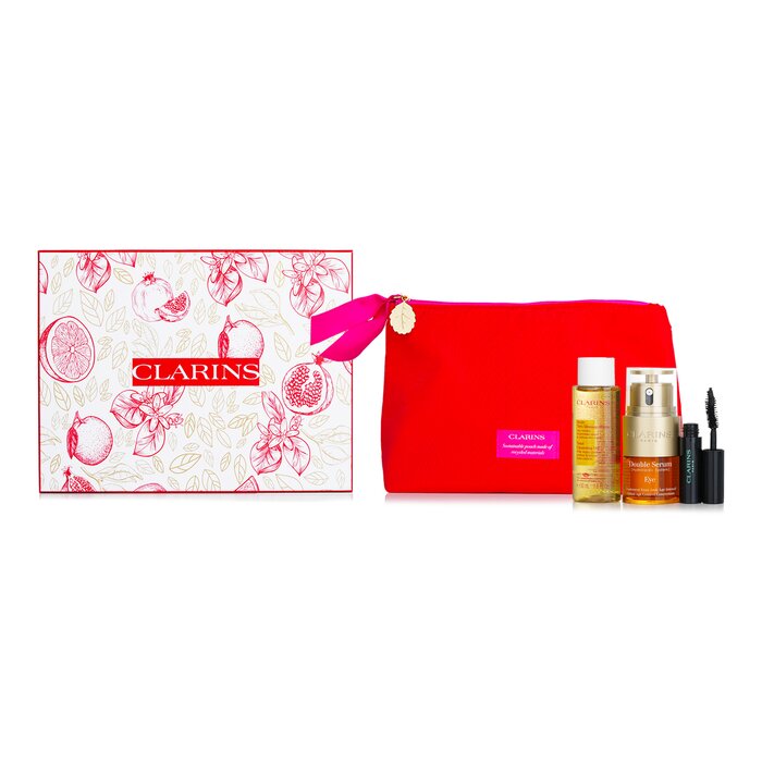 Подарочный набор для глаз Clarins Double Serum Eye Collection: сыворотка 20 мл, очищающее масло 50 мл, тушь 3 мл + сумочка