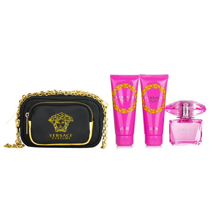 Набор Versace Bright Crystal Absolu: парфюм 90 мл, крем для тела 100 мл, гель для душа 100 мл и клатч