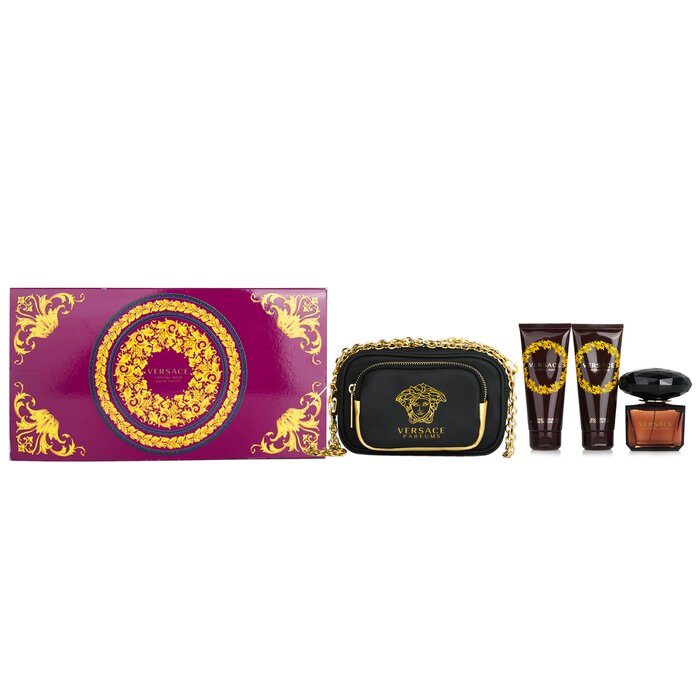Подарочный набор Versace Crystal Noir: туалетная вода 90 мл, гель для душа 100 мл, лосьон для тела 100 мл, клатч