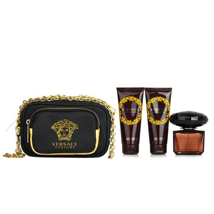 Подарочный набор Versace Crystal Noir: туалетная вода 90 мл, гель для душа 100 мл, лосьон для тела 100 мл, клатч