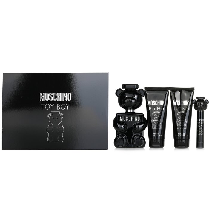 Набор парфюмерии Moschino Toy Boy: туалетная вода 100 мл, спрей 10 мл, гель для душа 100 мл, бальзам после бритья 100 мл