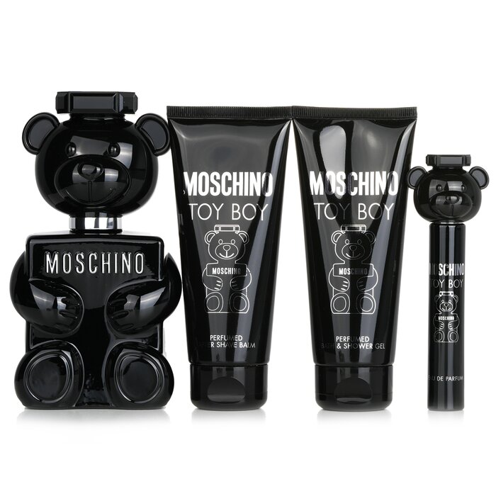 Набор парфюмерии Moschino Toy Boy: туалетная вода 100 мл, спрей 10 мл, гель для душа 100 мл, бальзам после бритья 100 мл