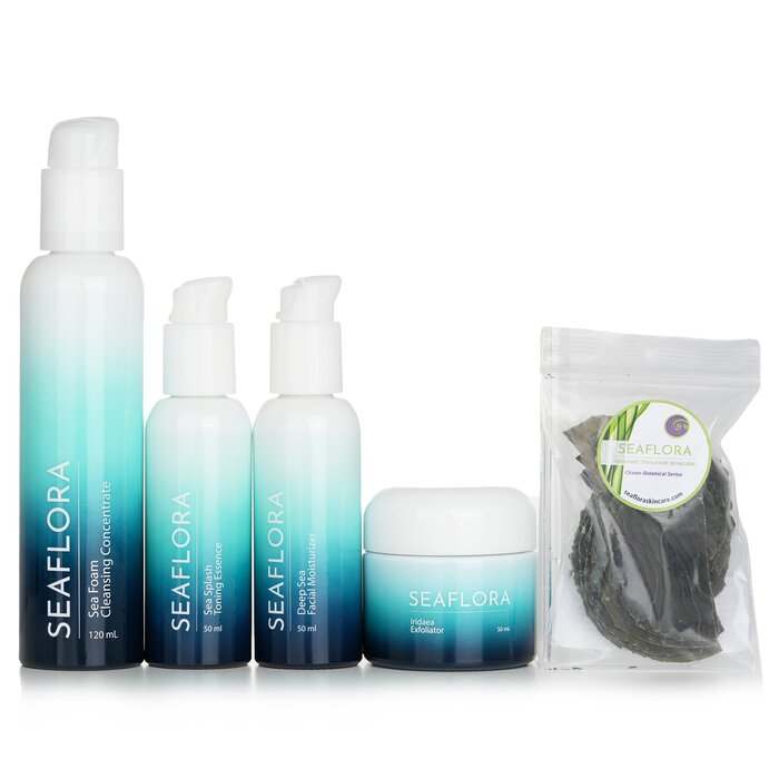 Набор органического ухода Seaflora: гель для умывания, тоник, эксфолиатор, крем и маска для глаз, 5 шт.