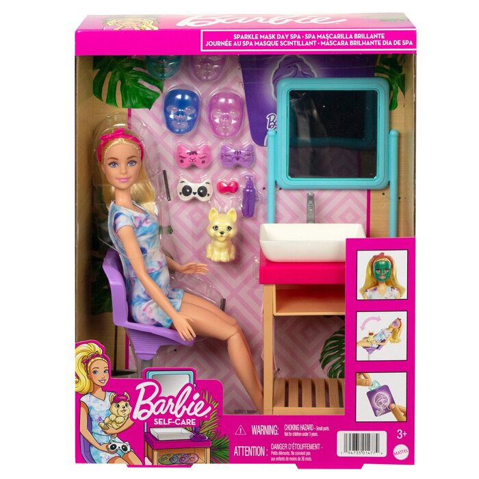Набор для спа-дня Barbie с масками для лица и глаз, 29 см, 15+ аксессуаров