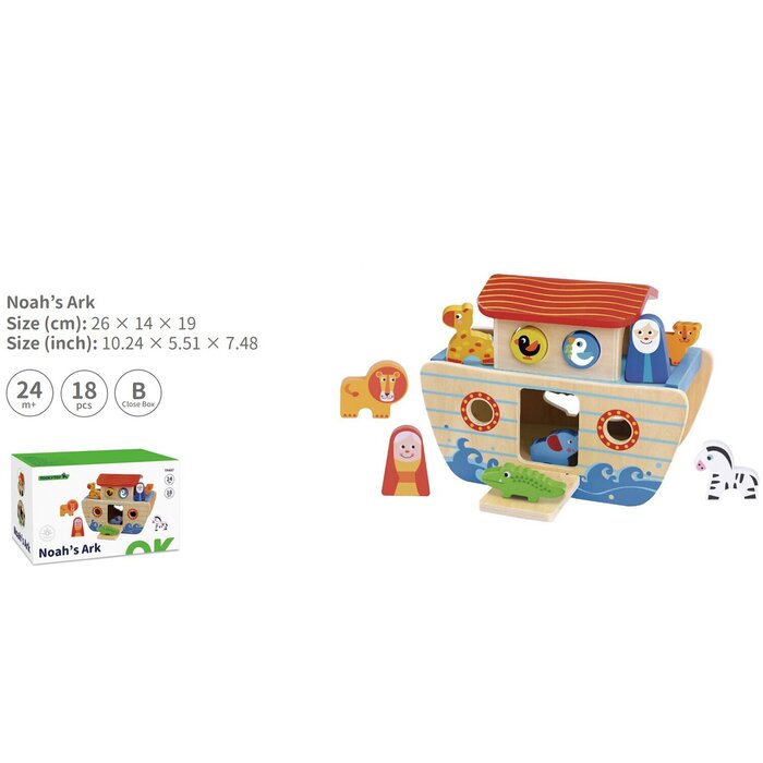 Ковчег Ноя с 17 животными из дерева, Tooky Toy Co, 27x16x16 см