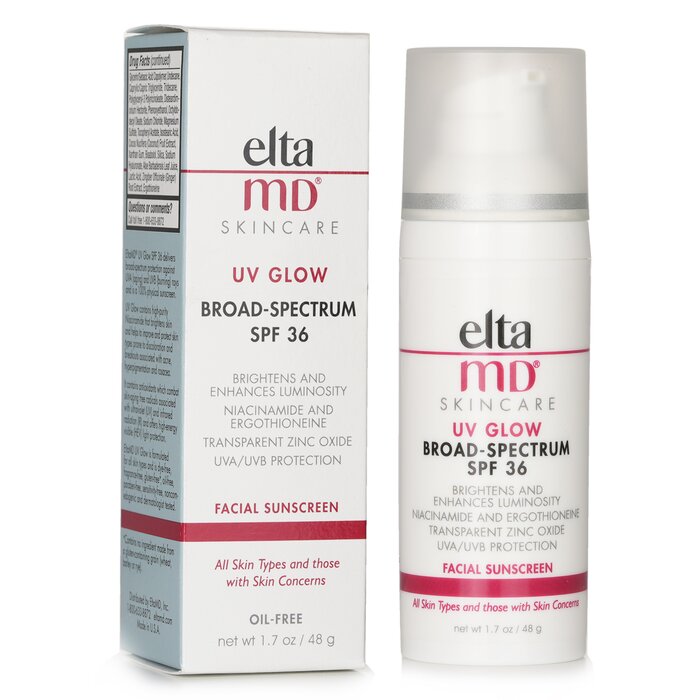 Солнцезащитный крем EltaMD UV Glow SPF 36 для лица с ниацинамидом и гиалуроновой кислотой, 48 г