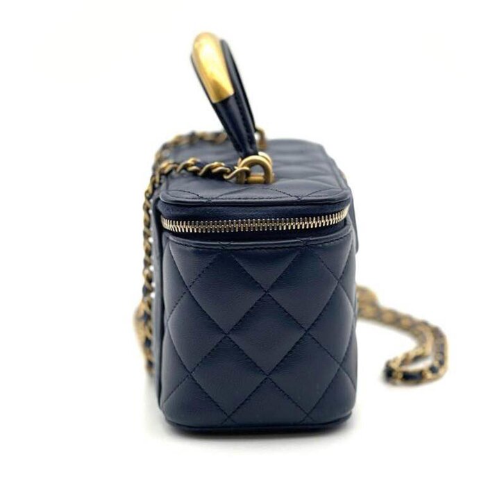 Коробка с ручкой Chanel, темно-синяя, для хранения мелочей, 16 см x 8 см x 10 см