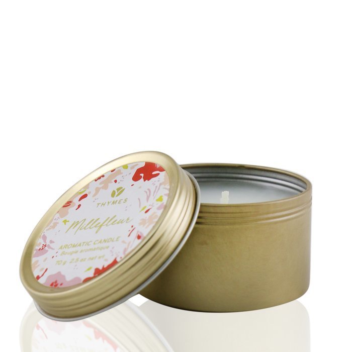 Ароматическая свеча Thymes в металлической банке Millefleur 70 г — весенние цветочные нотки для уютной атмосферы